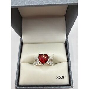 NIB New‎ Directions Red Heart Faux Garnet Silver Tone Crisscross Ring Size 8